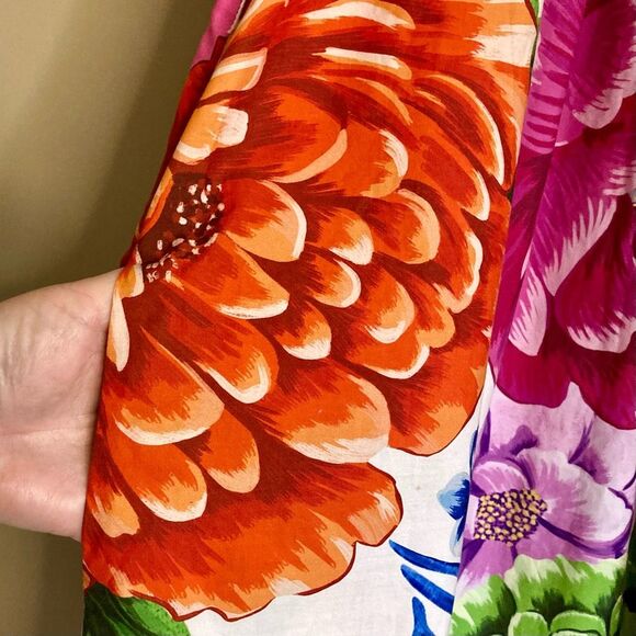 NEW FARM Rio Rainbow Chita Off Shoulder Maxi Dress Puff Sleeve Pink Floral L/XL - Picture 11 of 16